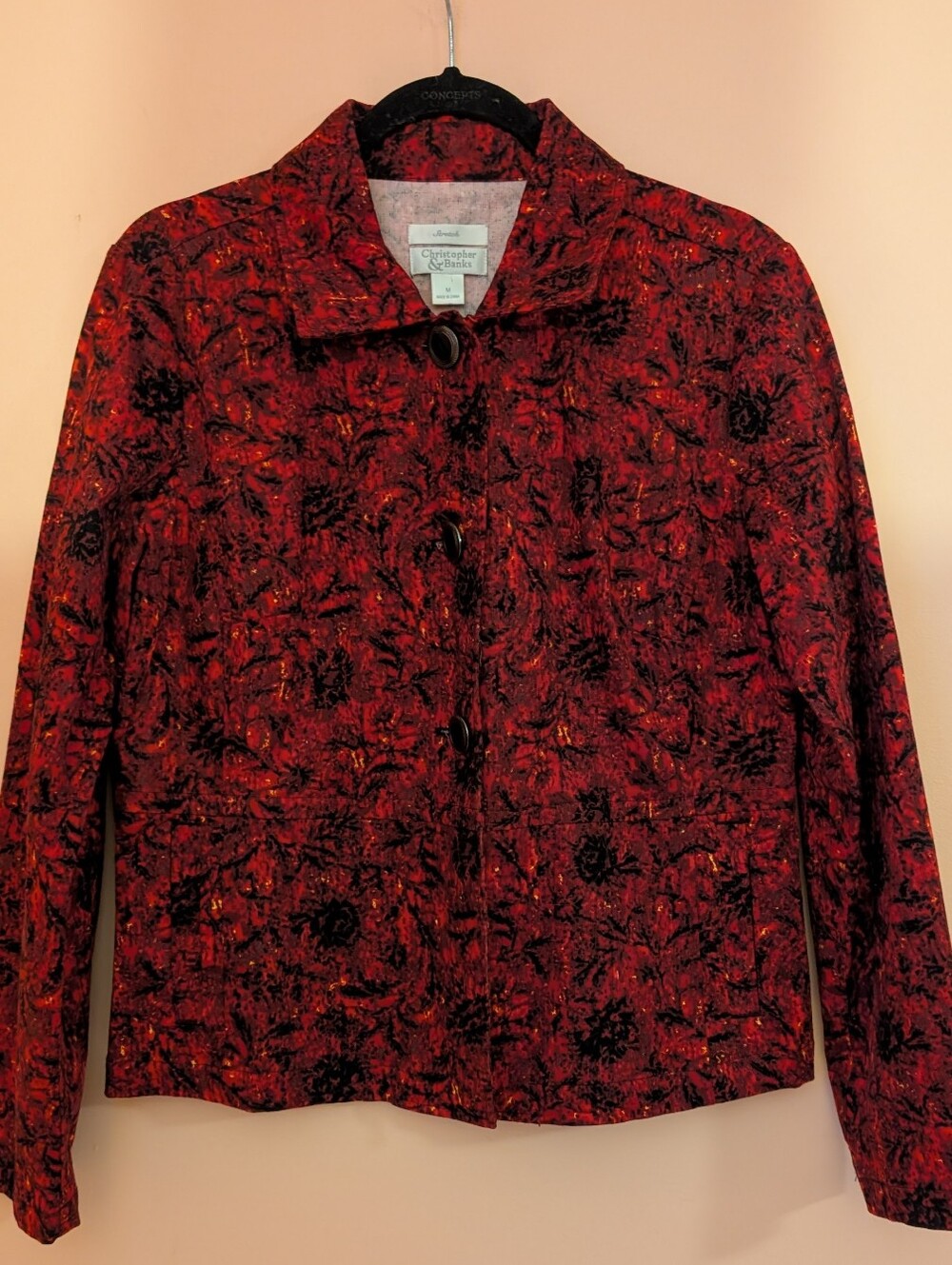 Christopher & Banks Red and Black Textured Button Jacket